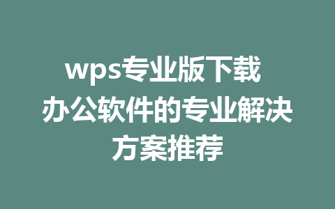 wps专业版下载 办公软件的专业解决方案推荐